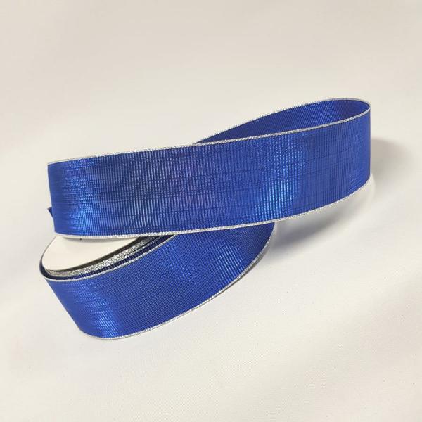 Metallic Ribbons | Ribbed Metallic Ribbon 50Mm Blue/Silver Metallic Ribbons Metallic Ribbons