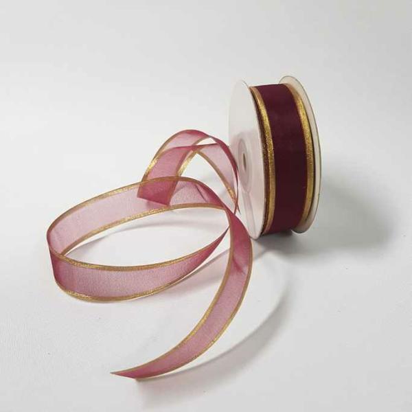 Organza Ribbon | Sheer Organza Ribbon 22Mm Gold/Burgundy Organza Ribbon Organza Ribbon