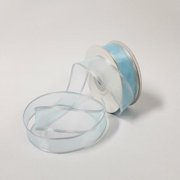 Organza Ribbon | Sheer Organza Ribbon 22Mm Silver/Baby Blue Organza Ribbon Organza Ribbon