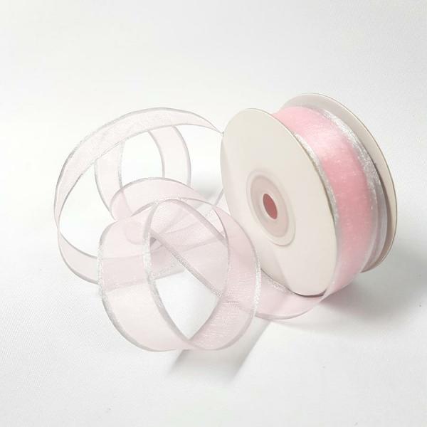 Organza Ribbon | Sheer Organza Ribbon 22Mm Silver/Baby Pink Organza Ribbon Organza Ribbon