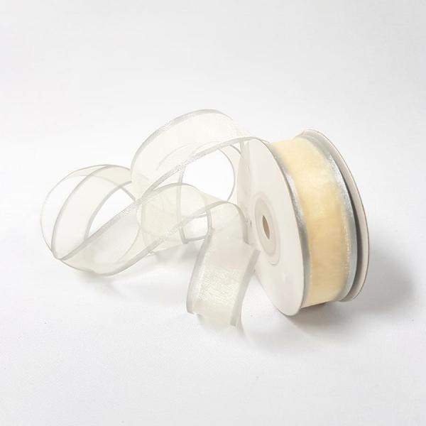 Organza Ribbon | Sheer Organza Ribbon 22Mm Silver/Cream Organza Ribbon Organza Ribbon