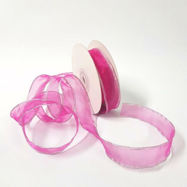 Organza Ribbon | Sheer Organza Ribbon 22Mm Silver/Hot Pink Organza Ribbon Organza Ribbon