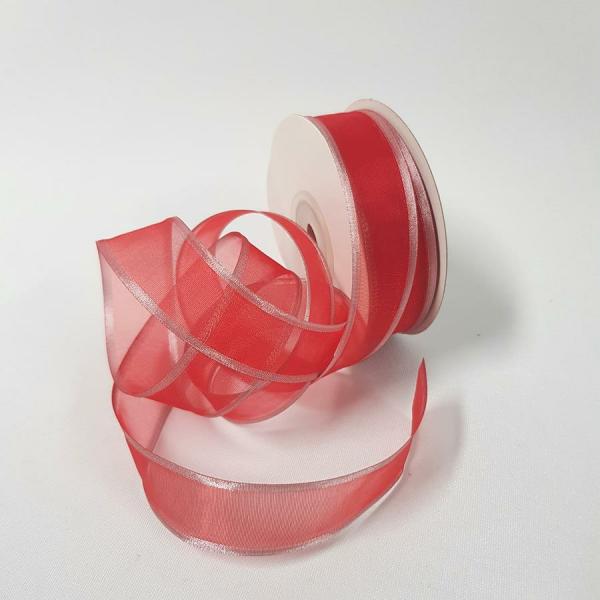 Organza Ribbon | Sheer Organza Ribbon 22Mm Silver/Red Organza Ribbon Organza Ribbon