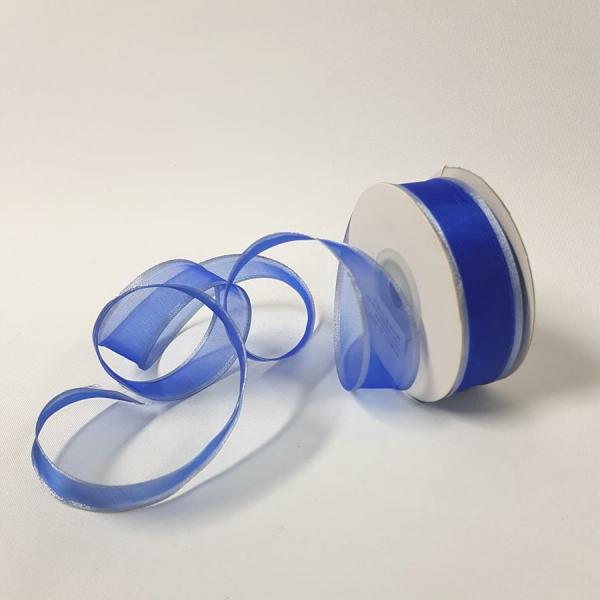 Organza Ribbon | Sheer Organza Ribbon 22Mm Silver/Royal Blue Organza Ribbon Organza Ribbon