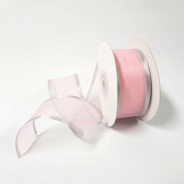 Organza Ribbon | Sheer Organza Ribbon 38Mm Silver/Baby Pink Organza Ribbon Organza Ribbon