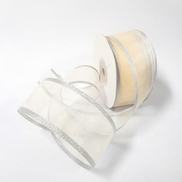 Organza Ribbon | Sheer Organza Ribbon 38Mm Silver/Cream Organza Ribbon Organza Ribbon