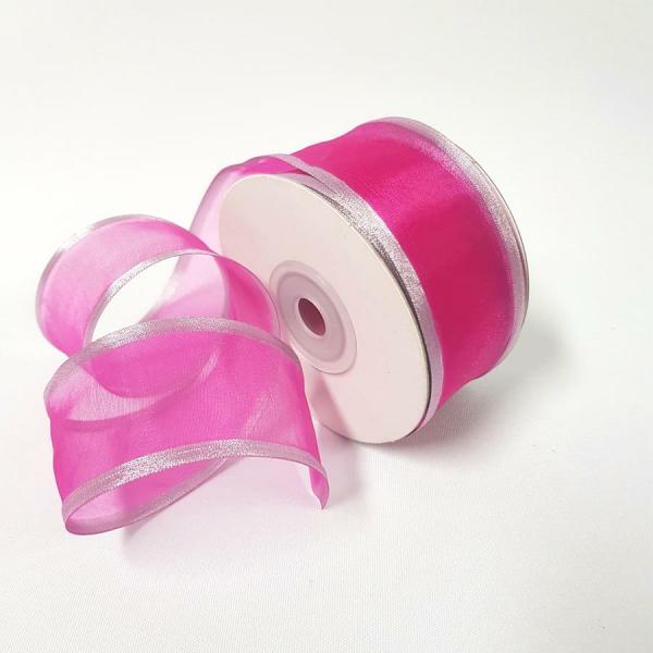 Organza Ribbon | Sheer Organza Ribbon 38Mm Silver/Hot Pink Organza Ribbon Organza Ribbon