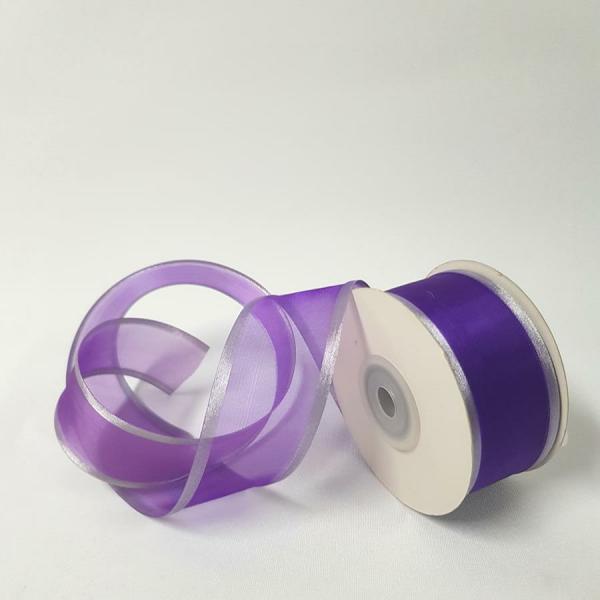 Organza Ribbon | Sheer Organza Ribbon 38Mm Silver/Regal Purple Organza Ribbon Organza Ribbon