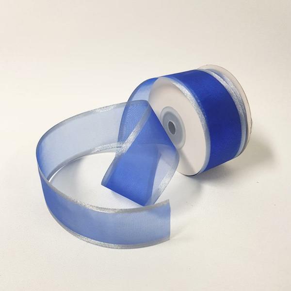 Organza Ribbon | Sheer Organza Ribbon 38Mm Silver/Royal Blue Organza Ribbon Organza Ribbon