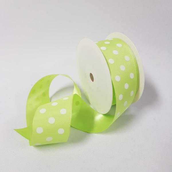 Polka Dot Ribbons | Satin Ribbon Lime With White Polka Dots 38Mm Polka Dot Ribbons Polka Dot Ribbons