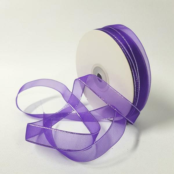 Ribbons Silver Thread | Organza Ribbon Silver Edge 15Mm Regal Purple Ribbons Ribbons Silver Thread