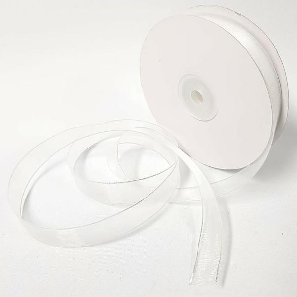 Ribbons Silver Thread | Organza Ribbon Silver Edge 15Mm White Ribbons Ribbons Silver Thread