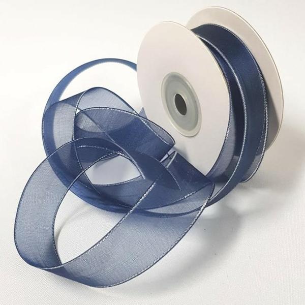 Ribbons Silver Thread | Organza Ribbon Silver Edge 22Mm Navy Ribbons Ribbons Silver Thread