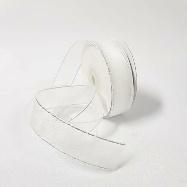 Ribbons Silver Thread | Organza Ribbon Silver Edge 22Mm White Ribbons Ribbons Silver Thread