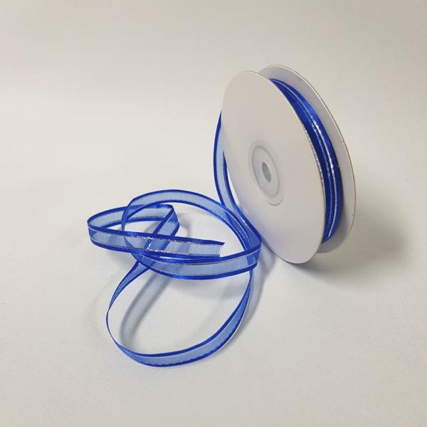 Ribbons Silver Thread | Organza Satin Edge Ribbon Silver Thread 10Mm Royal Blue Ribbons Ribbons Silver Thread