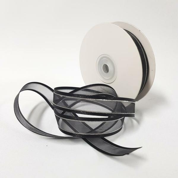 Ribbons Silver Thread | Organza Satin Edge Ribbon Silver Thread 15Mm Black Ribbons Ribbons Silver Thread