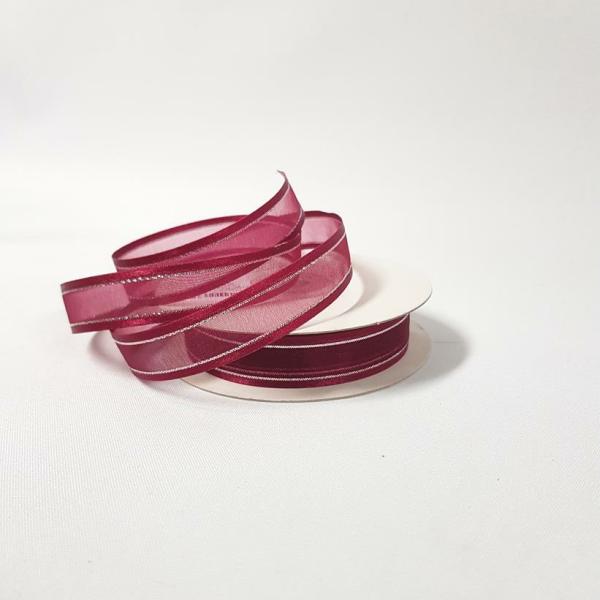 Ribbons Silver Thread | Organza Satin Edge Ribbon Silver Thread 15Mm Burgundy Ribbons Ribbons Silver Thread