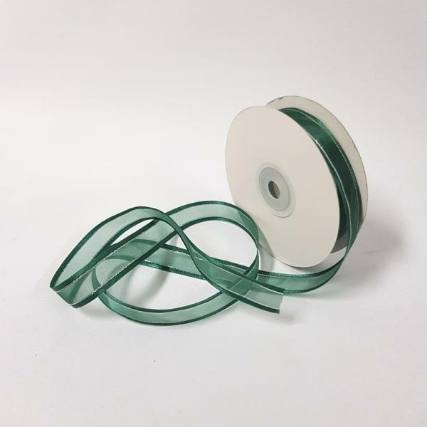 Ribbons Silver Thread | Organza Satin Edge Ribbon Silver Thread 15Mm Hunter Green Ribbons Ribbons Silver Thread