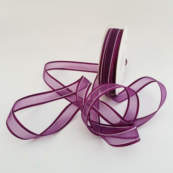 Ribbons Silver Thread | Organza Satin Edge Ribbon Silver Thread 15Mm Plum Ribbons Ribbons Silver Thread