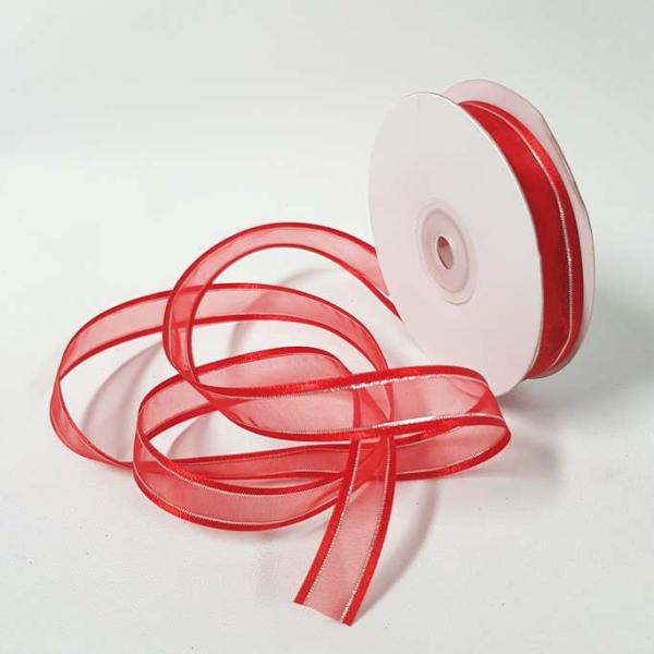 Ribbons Silver Thread | Organza Satin Edge Ribbon Silver Thread 15Mm Red Ribbons Ribbons Silver Thread