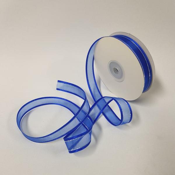 Ribbons Silver Thread | Organza Satin Edge Ribbon Silver Thread 15Mm Royal Blue Ribbons Ribbons Silver Thread