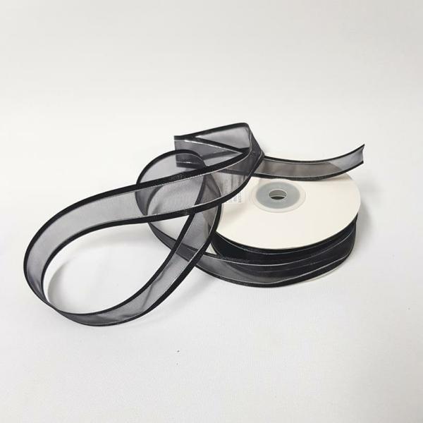 Ribbons Silver Thread | Organza Satin Edge Ribbon Silver Thread 22Mm Black Ribbons Ribbons Silver Thread