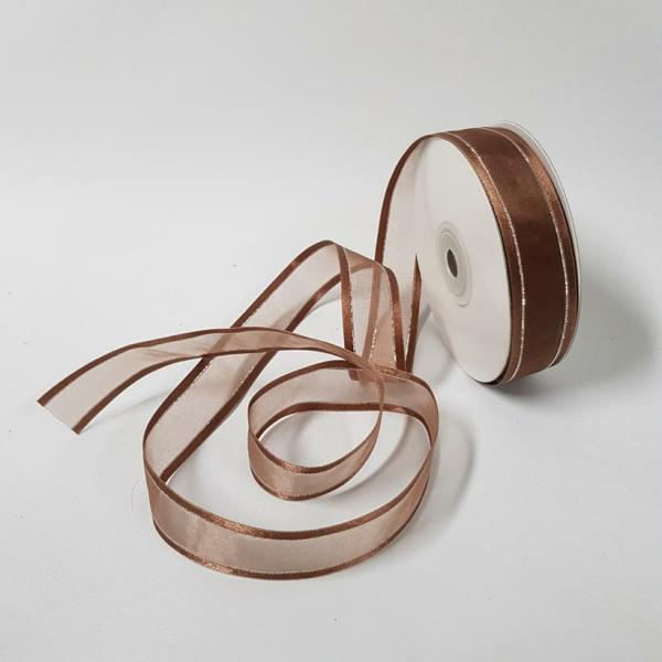 Ribbons Silver Thread | Organza Satin Edge Ribbon Silver Thread 22Mm Brown Ribbons Ribbons Silver Thread