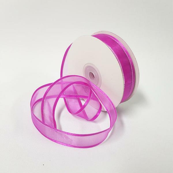 Ribbons Silver Thread | Organza Satin Edge Ribbon Silver Thread 22Mm Fuchsia Ribbons Ribbons Silver Thread