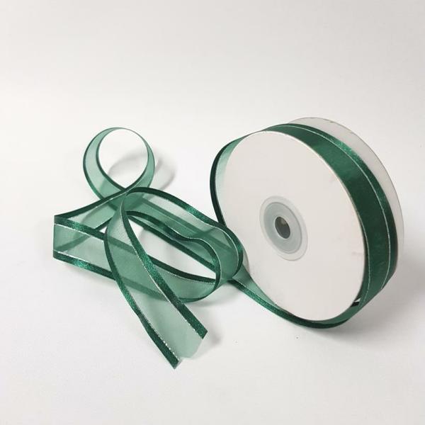 Ribbons Silver Thread | Organza Satin Edge Ribbon Silver Thread 22Mm Hunter Green Ribbons Ribbons Silver Thread