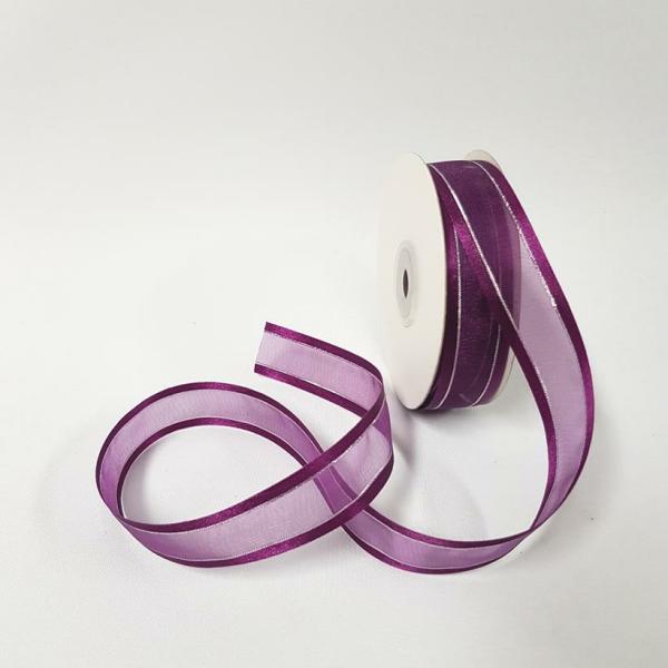 Ribbons Silver Thread | Organza Satin Edge Ribbon Silver Thread 22Mm Plum Ribbons Ribbons Silver Thread