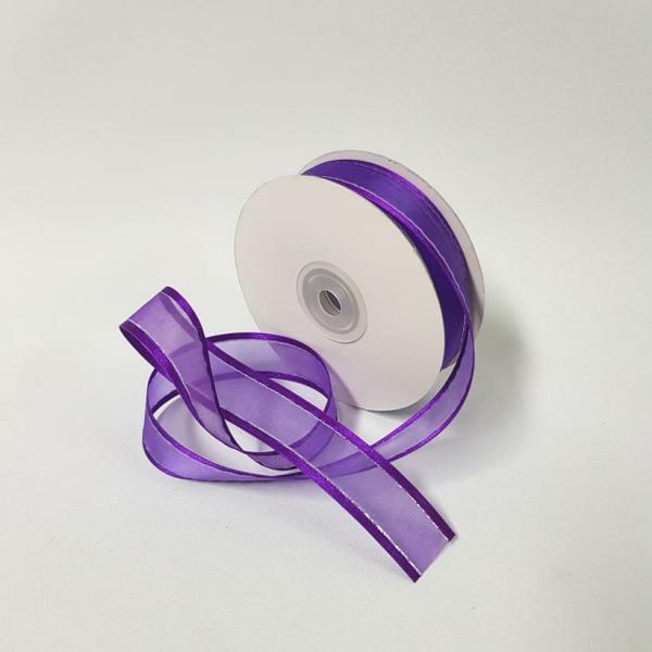 Ribbons Silver Thread | Organza Satin Edge Ribbon Silver Thread 22Mm Regal Purple Ribbons Ribbons Silver Thread