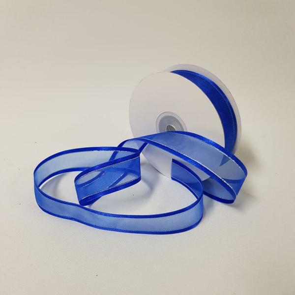 Ribbons Silver Thread | Organza Satin Edge Ribbon Silver Thread 22Mm Royal Blue Ribbons Ribbons Silver Thread