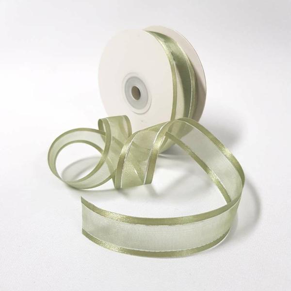 Ribbons Silver Thread | Organza Satin Edge Ribbon Silver Thread 22Mm Sage Green Ribbons Ribbons Silver Thread