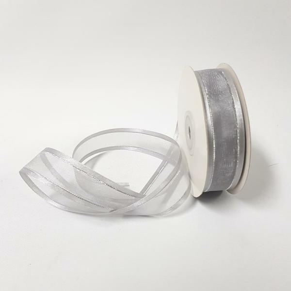 Ribbons Silver Thread | Organza Satin Edge Ribbon Silver Thread 22Mm Silver Ribbons Ribbons Silver Thread