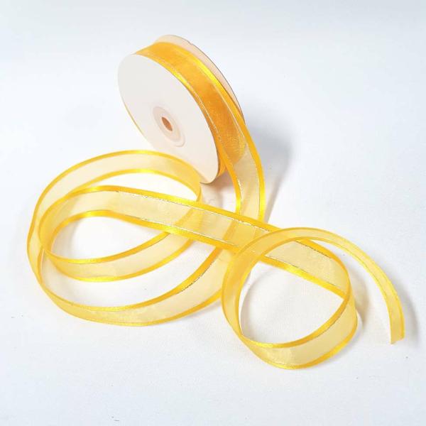 Ribbons Silver Thread | Organza Satin Edge Ribbon Silver Thread 22Mm Yellow Ribbons Ribbons Silver Thread