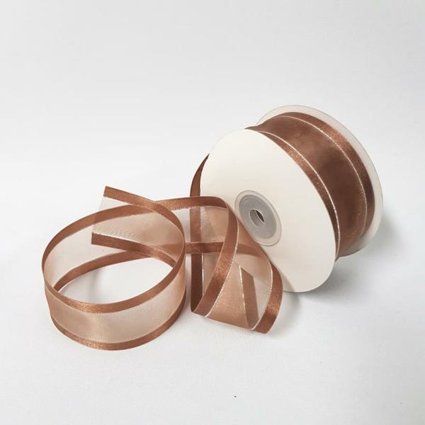 Ribbons Silver Thread | Organza Satin Edge Ribbon Silver Thread 38Mm Brown Ribbons Ribbons Silver Thread