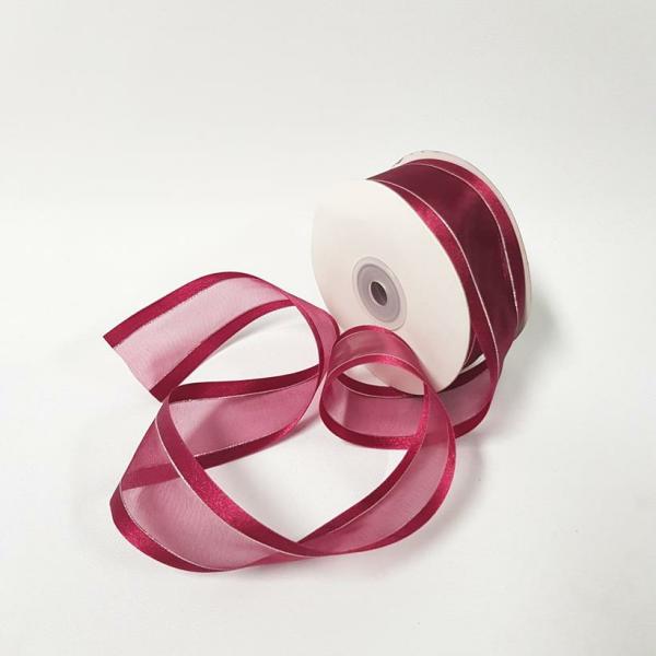 Ribbons Silver Thread | Organza Satin Edge Ribbon Silver Thread 38Mm Burgundy Ribbons Ribbons Silver Thread