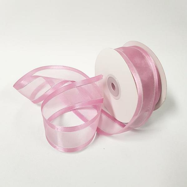 Ribbons Silver Thread | Organza Satin Edge Ribbon Silver Thread 38Mm Dusty Pink Ribbons Ribbons Silver Thread