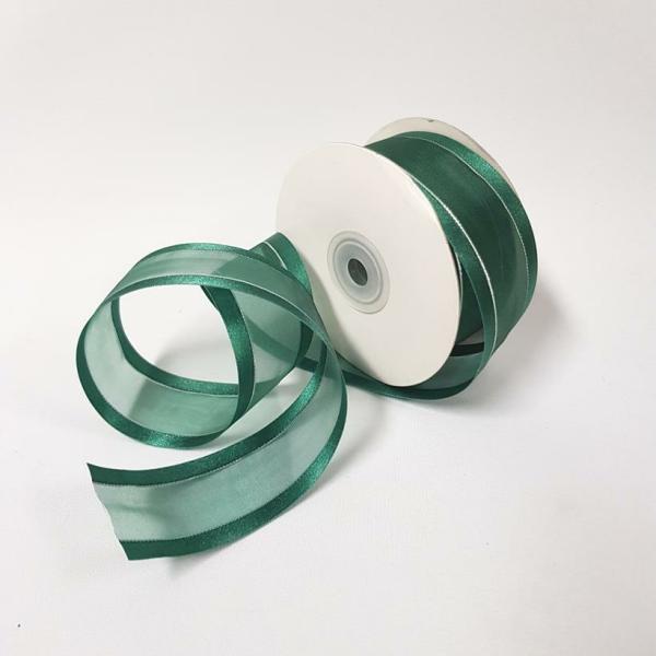 Ribbons Silver Thread | Organza Satin Edge Ribbon Silver Thread 38Mm Hunter Ribbons Ribbons Silver Thread