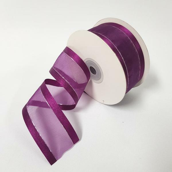 Ribbons Silver Thread | Organza Satin Edge Ribbon Silver Thread 38Mm Plum Ribbons Ribbons Silver Thread