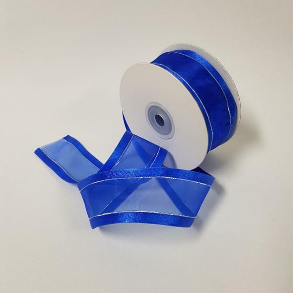 Ribbons Silver Thread | Organza Satin Edge Ribbon Silver Thread 38Mm Royal Blue Ribbons Ribbons Silver Thread