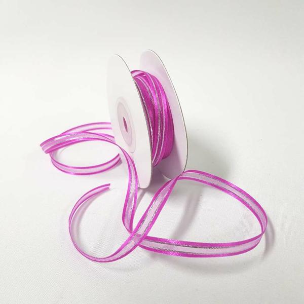 Ribbons Silver Thread | Organza Satin Edge Ribbon Silver Thread 6Mm Fuschia Ribbons Ribbons Silver Thread