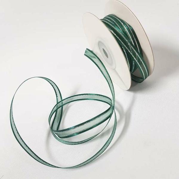 Ribbons Silver Thread | Organza Satin Edge Ribbon Silver Thread 6Mm Hunter Green Ribbons Ribbons Silver Thread