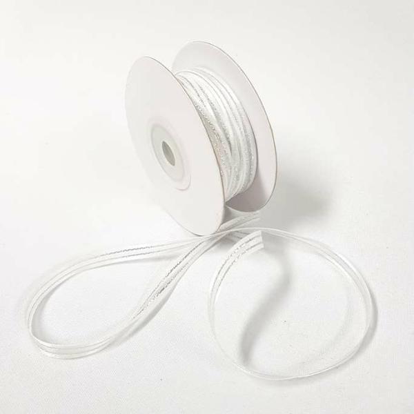 Ribbons Silver Thread | Organza Satin Edge Ribbon Silver Thread 6Mm White Ribbons Ribbons Silver Thread