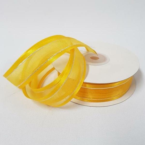 Ribbons Silver Thread | Organza Satin Edged Organza Silver Thread 15Mm Gold Yellow Ribbons Ribbons Silver Thread