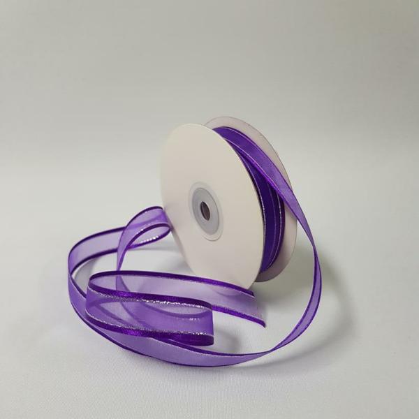 Ribbons Silver Thread | Organza Satin Edged Silver Thread 15Mm Regal Purple Ribbons Ribbons Silver Thread