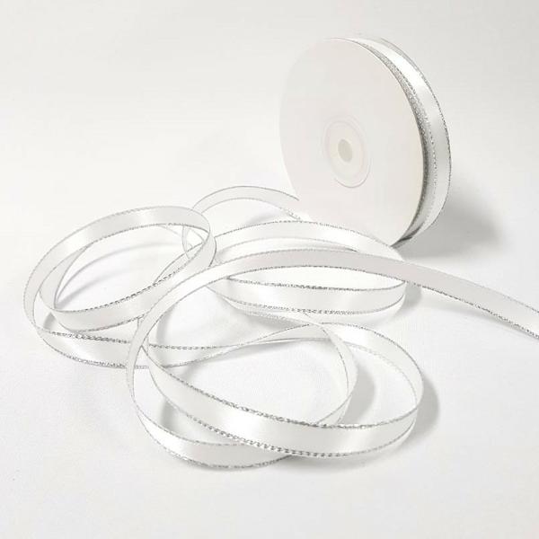 Ribbons Silver Thread | Satin Double Sided Silver Edge 10Mm White Ribbons Ribbons Silver Thread