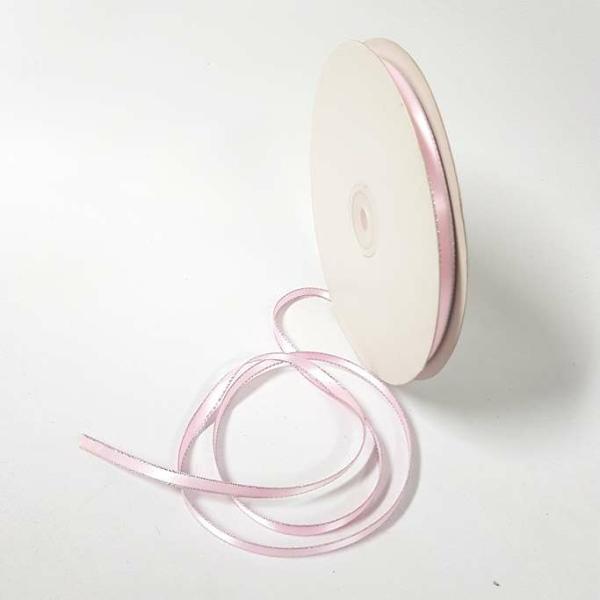 Ribbons Silver Thread | Satin Double Sided Silver Edge 6Mm Pink Ribbons Ribbons Silver Thread