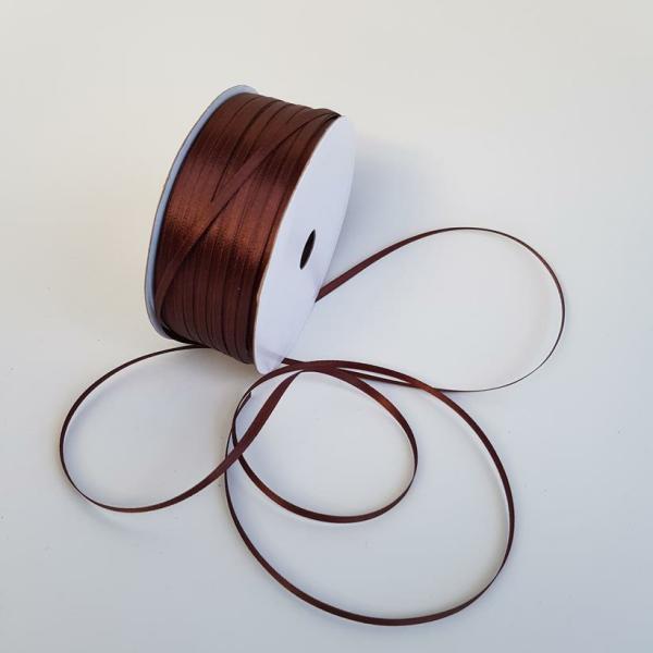 Satin Ribbon | Satin Ribbon Double Sided 3Mm Chocolate Ribbons Satin Ribbon