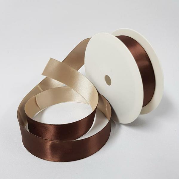 Satin Ribbon | Satin Ribbon Two Toned 25Mm Brown Bone Ribbons Satin Ribbon